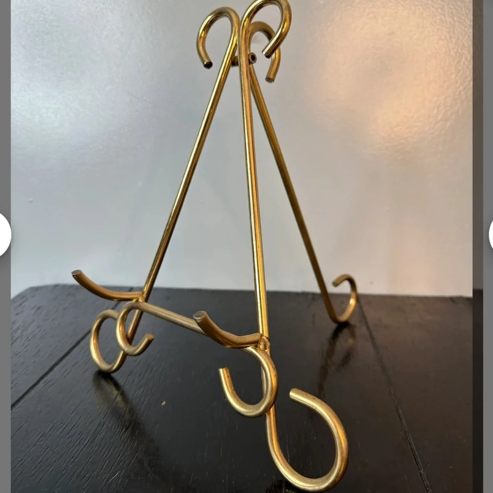 Vintage easel brass solid display art plate book Hollywood Regency